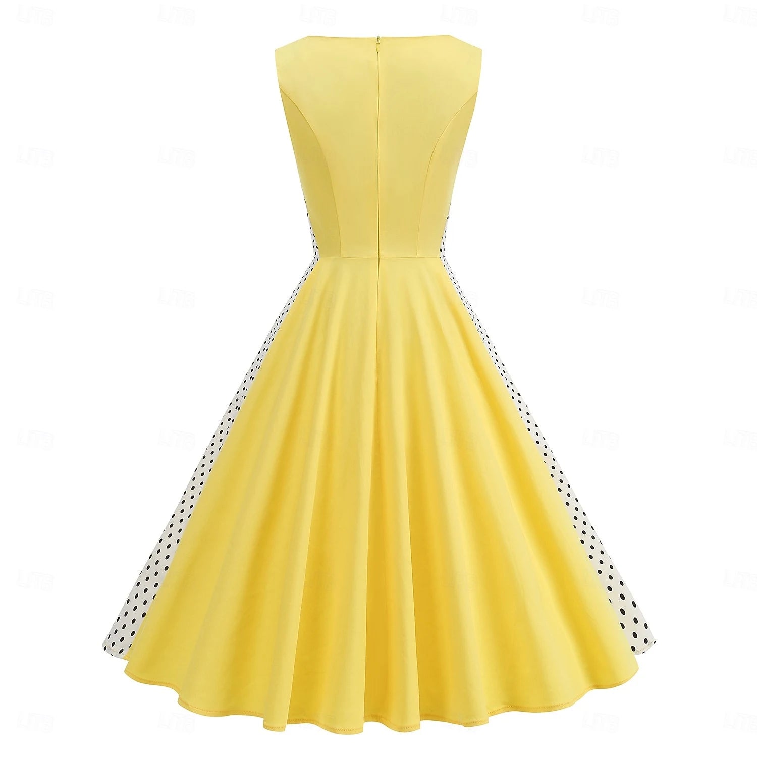 Vintage A-Line Boat Neck Flare Polka Dot Yellow Knee-Length Homecoming Dress