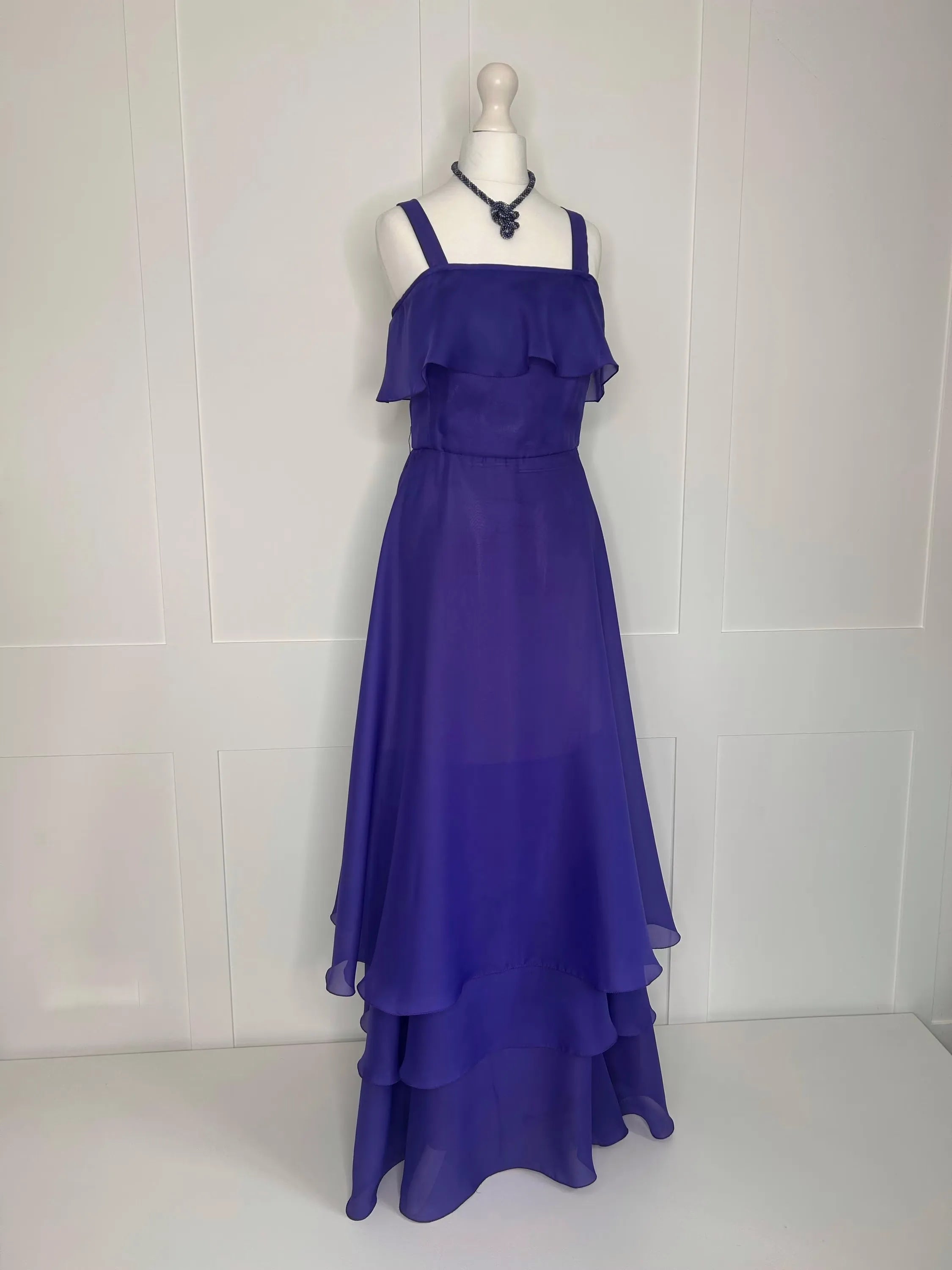 Vintage A-Line Square Neck Ruffled Tiered Purple Floor Length Prom Dress Hot Sale