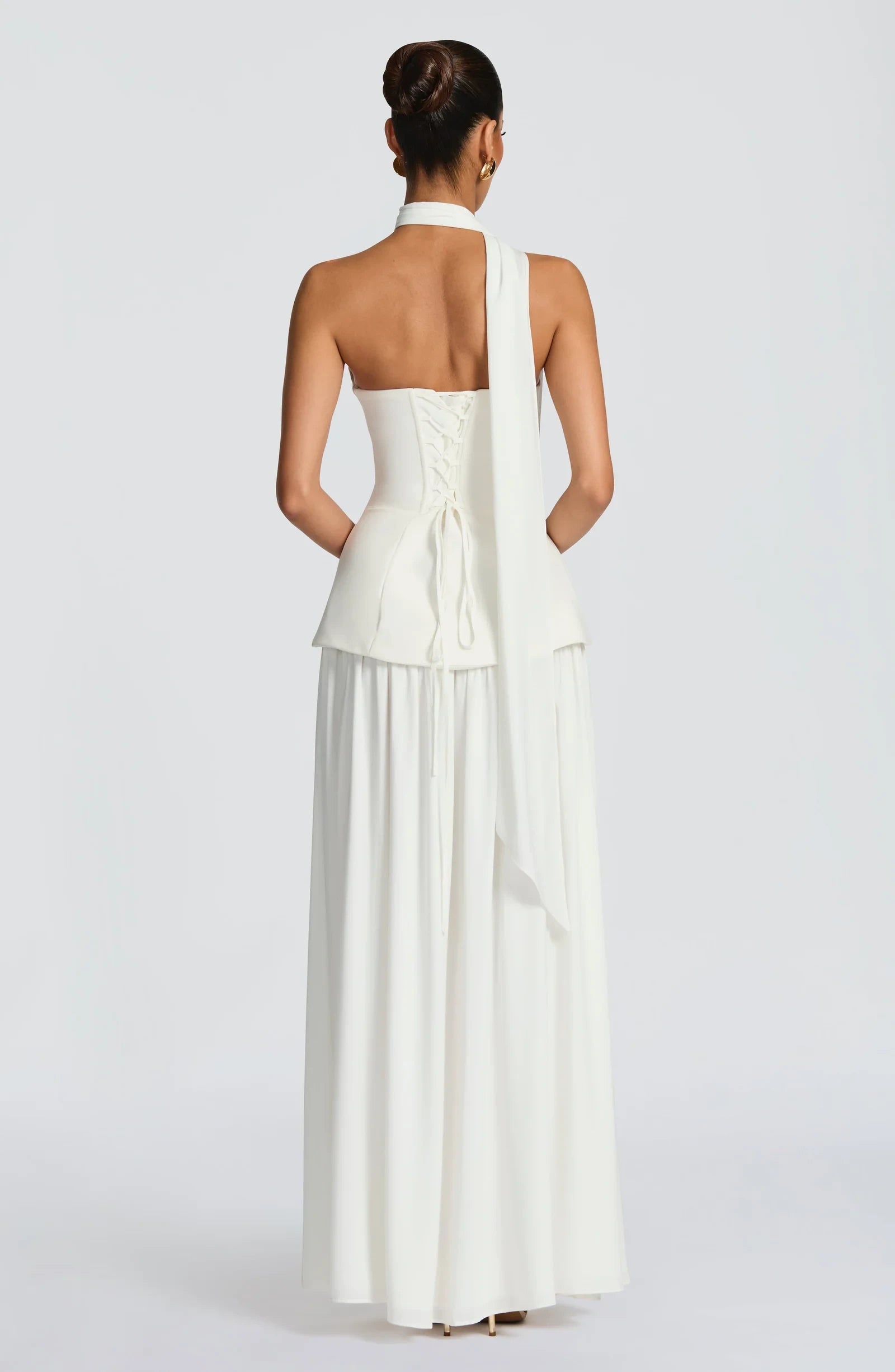Vintage A-Line Sweetheart High Slit Corset Ivory Floor-Length Prom Dress With Scarf