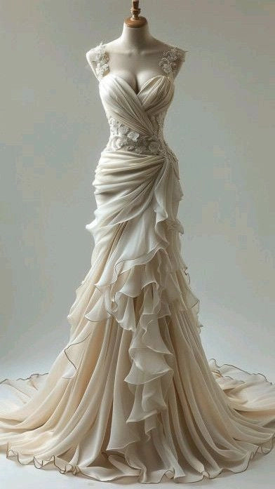 Vintage Chiffon Lace Applique Straps Mermaid Sweetheart Neck Long Wedding Dress With Train
