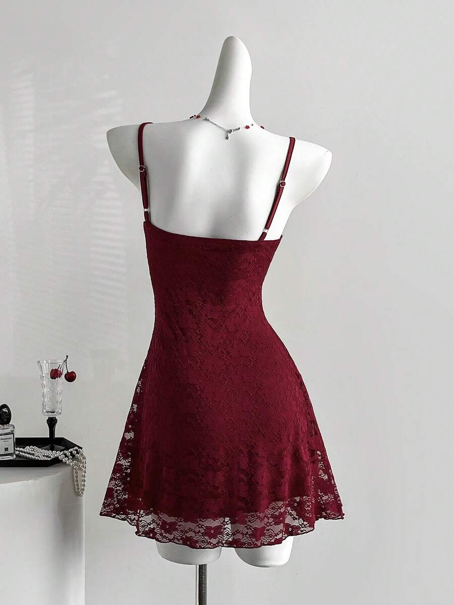 Vintage Romantic A-Line Sweetheart Bow Lace Burgundy Short Homecoming Dresses
