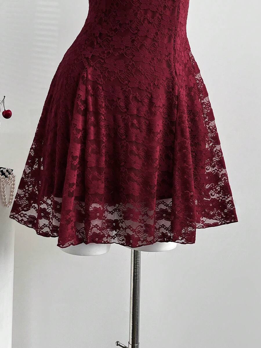Vintage Romantic A-Line Sweetheart Bow Lace Burgundy Short Homecoming Dresses