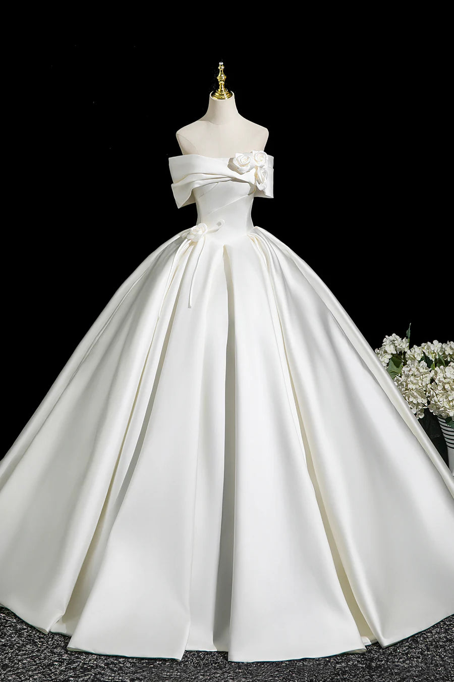 Elegant White Satin A-Line Off the Shoulder Long Party Dress Wedding Dress