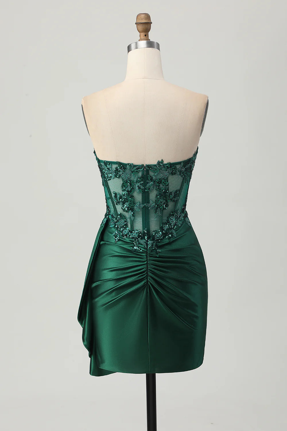 Sparkly Dark Green Strapless Sequin Corset Bodycon Short Homecoming Party Dress With Streamer