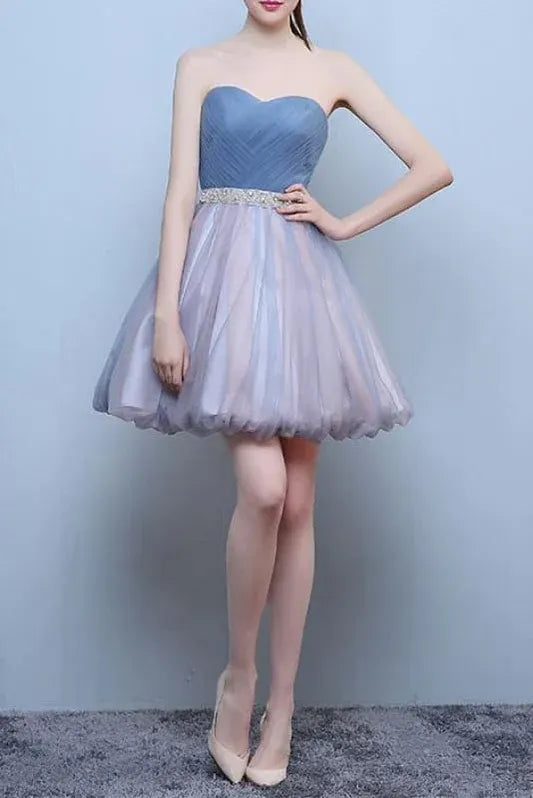 Whimsical A-Line Sweetheart Beaded Two-Tone Tulle Steel Blue Short Homecoming Dress