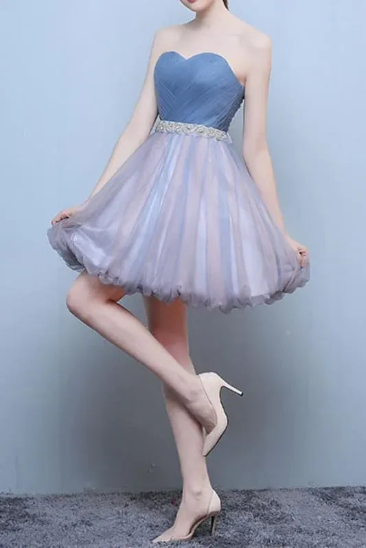 Whimsical A-Line Sweetheart Beaded Two-Tone Tulle Steel Blue Short Homecoming Dress