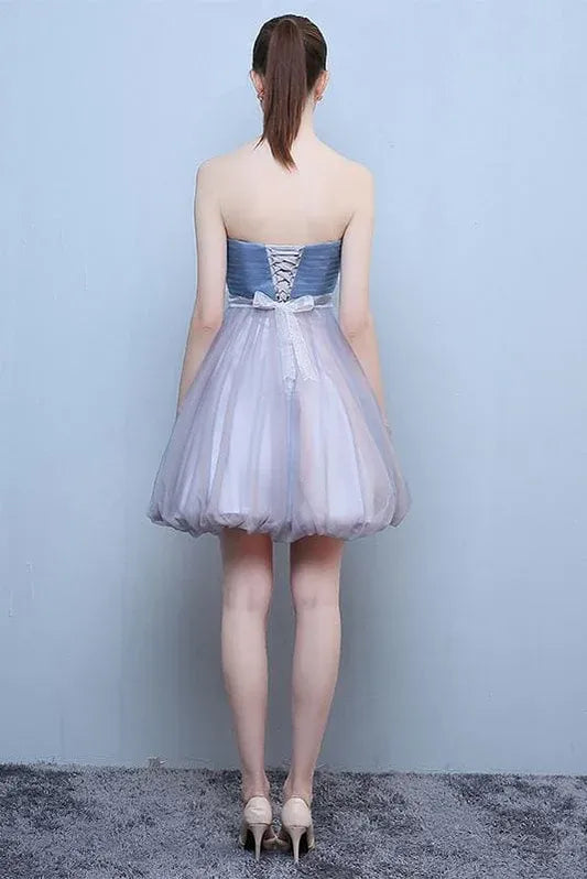 Whimsical A-Line Sweetheart Beaded Two-Tone Tulle Steel Blue Short Homecoming Dress