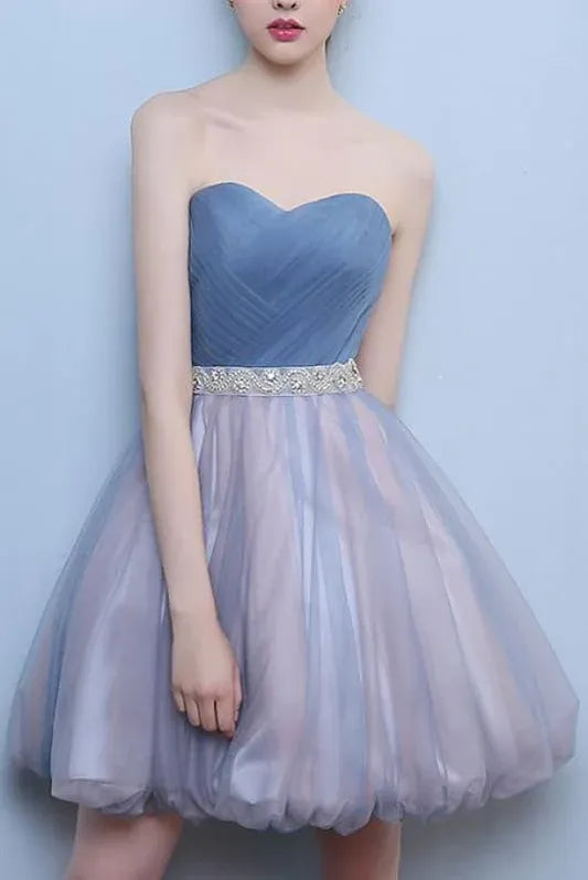 Whimsical A-Line Sweetheart Beaded Two-Tone Tulle Steel Blue Short Homecoming Dress