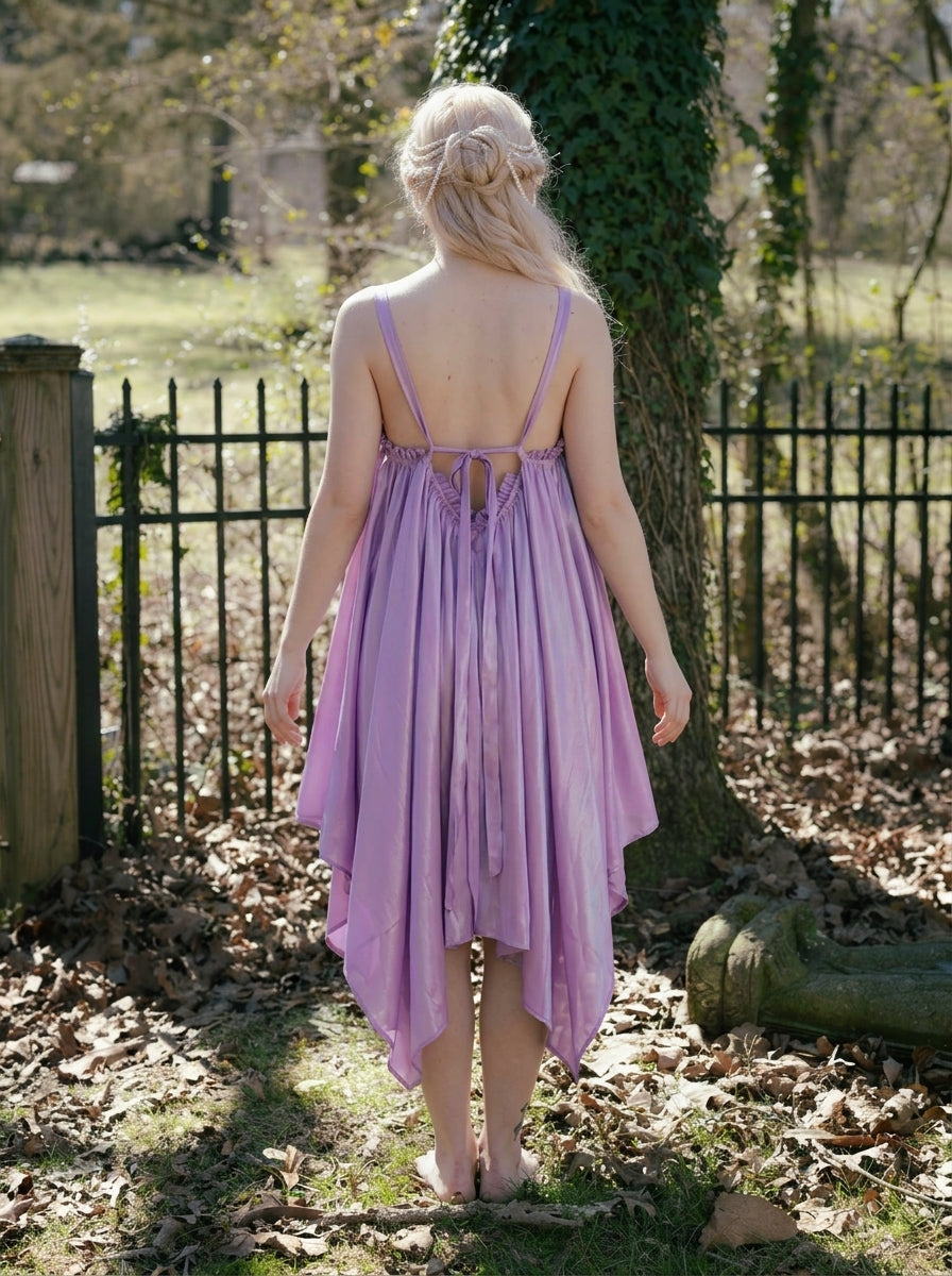 Whimsical A-Line Straight Neck Asymmetrical Tie-Back Lavender Short Homecoming Dresses