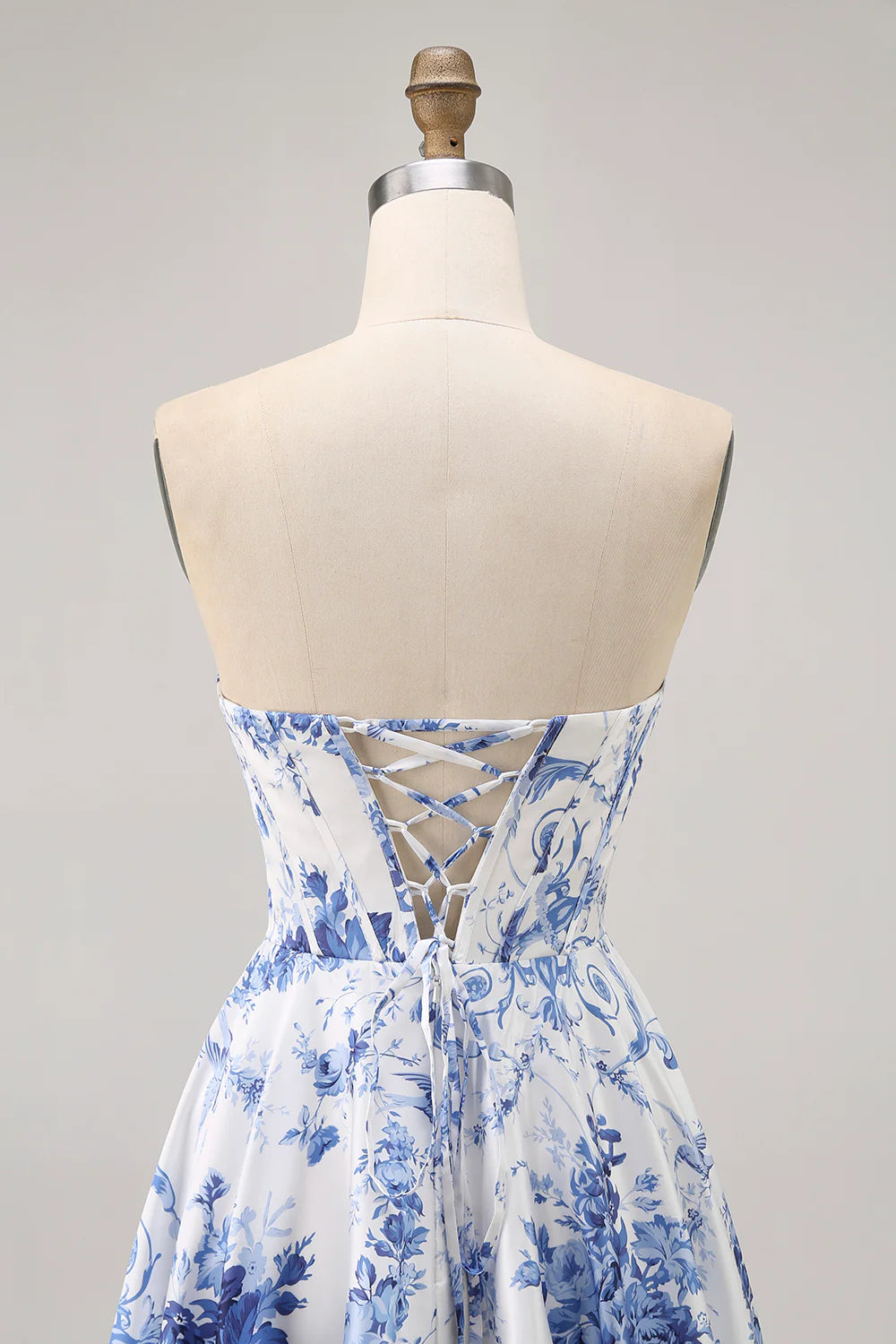 White Blue Flower Sweetheart Collar A Line Strapless Corset Short Homecoming Dress