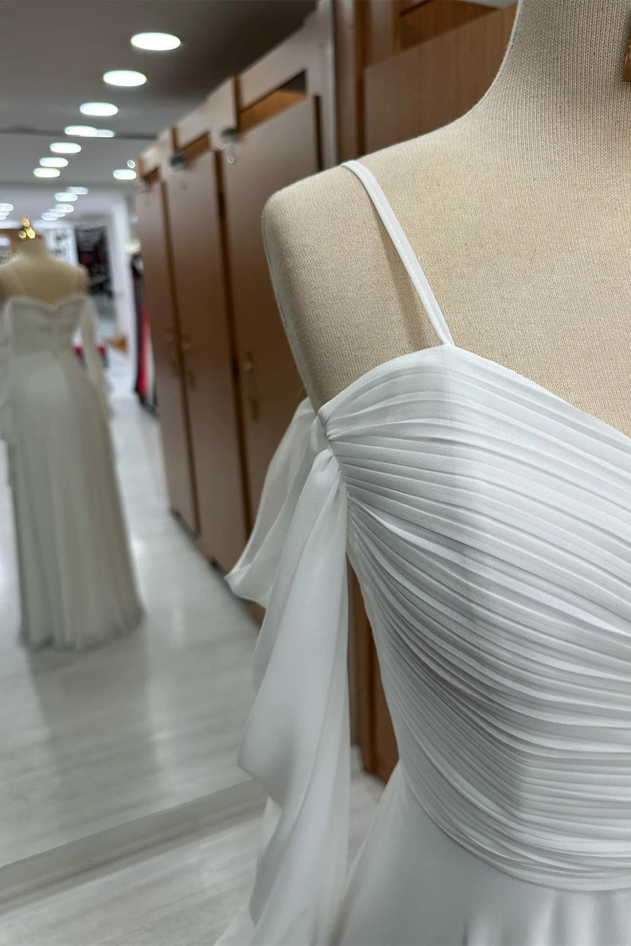 White Chiffon Off-the-Shoulder surplice neckline A-line Bridesmaid Dress