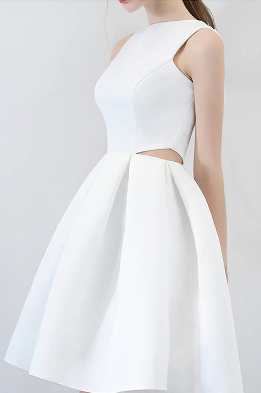 White Satin Cut Out Short Prom Dresses A-Line Homecoming Party Dresses Cocktail dresses