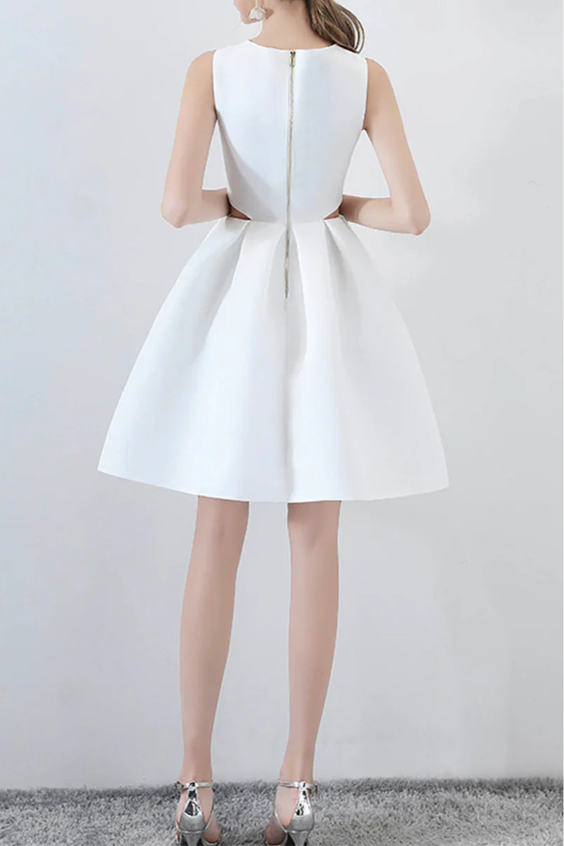 White Satin Cut Out Short Prom Dresses A-Line Homecoming Party Dresses Cocktail dresses