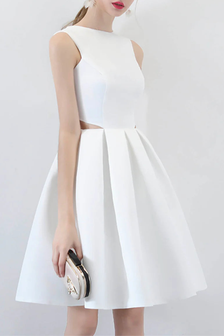White Satin Cut Out Short Prom Dresses A-Line Homecoming Party Dresses Cocktail dresses