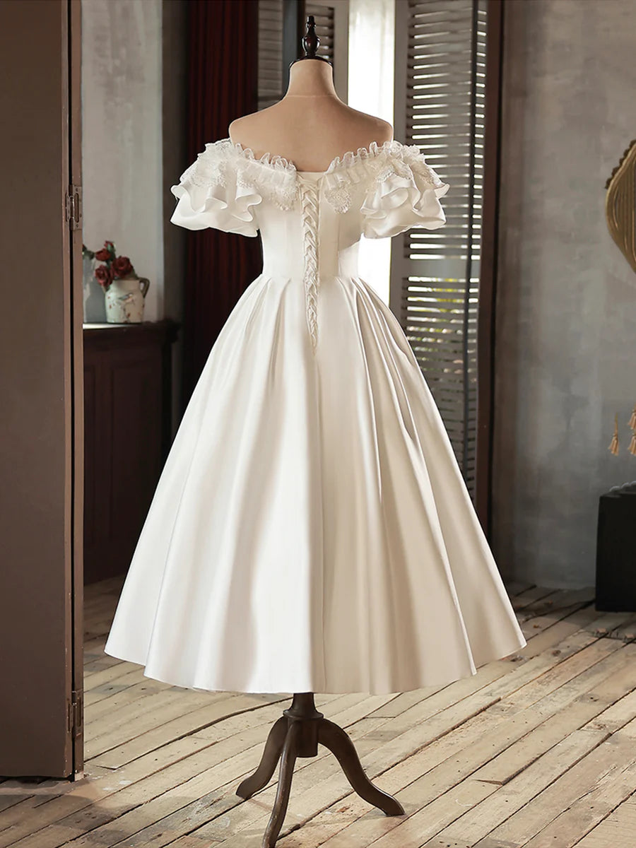 White Satin Lace With Beaded Prom Dress Evening Dress Wedding Dress