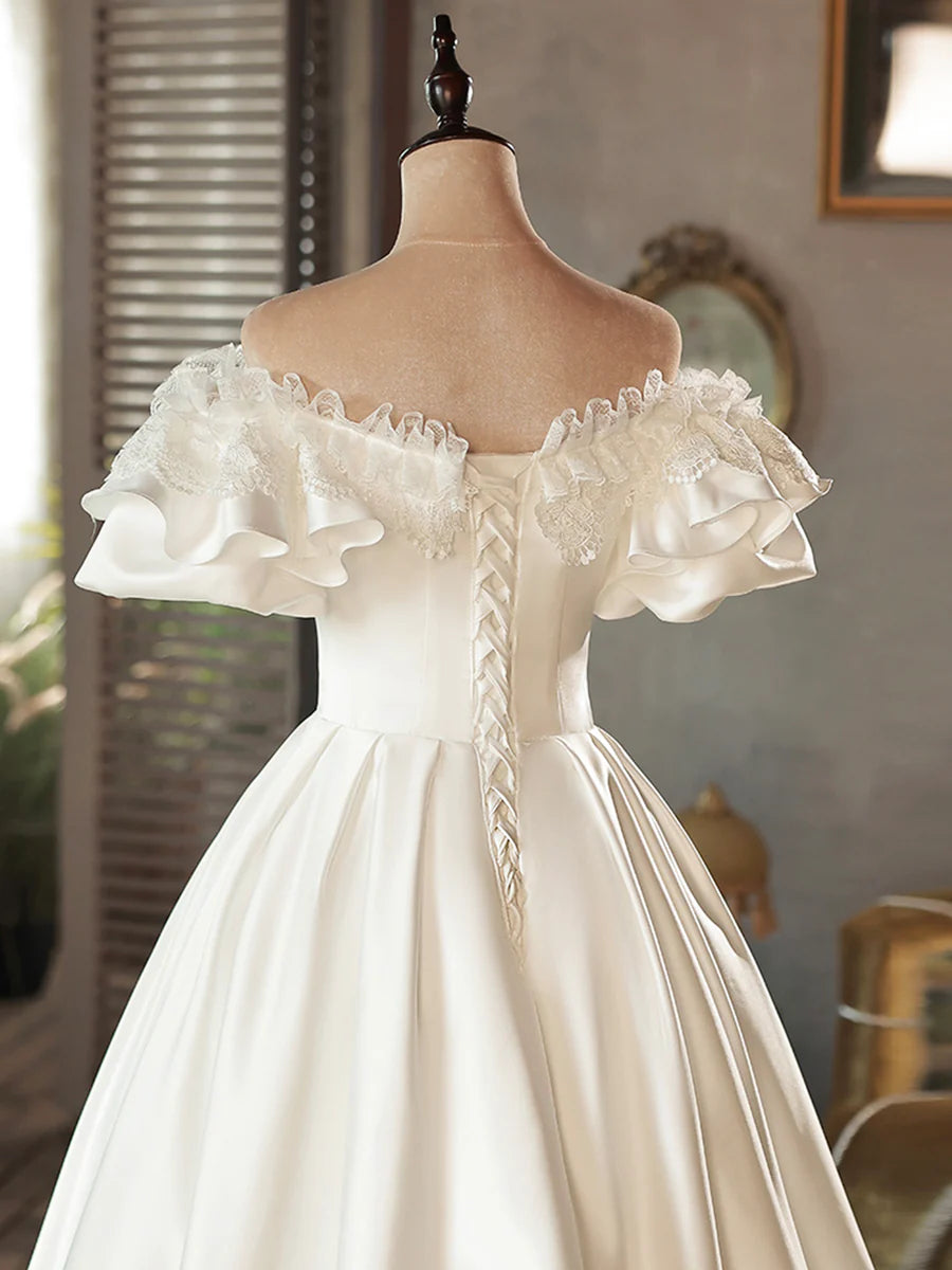 White Satin Lace With Beaded Prom Dress Evening Dress Wedding Dress