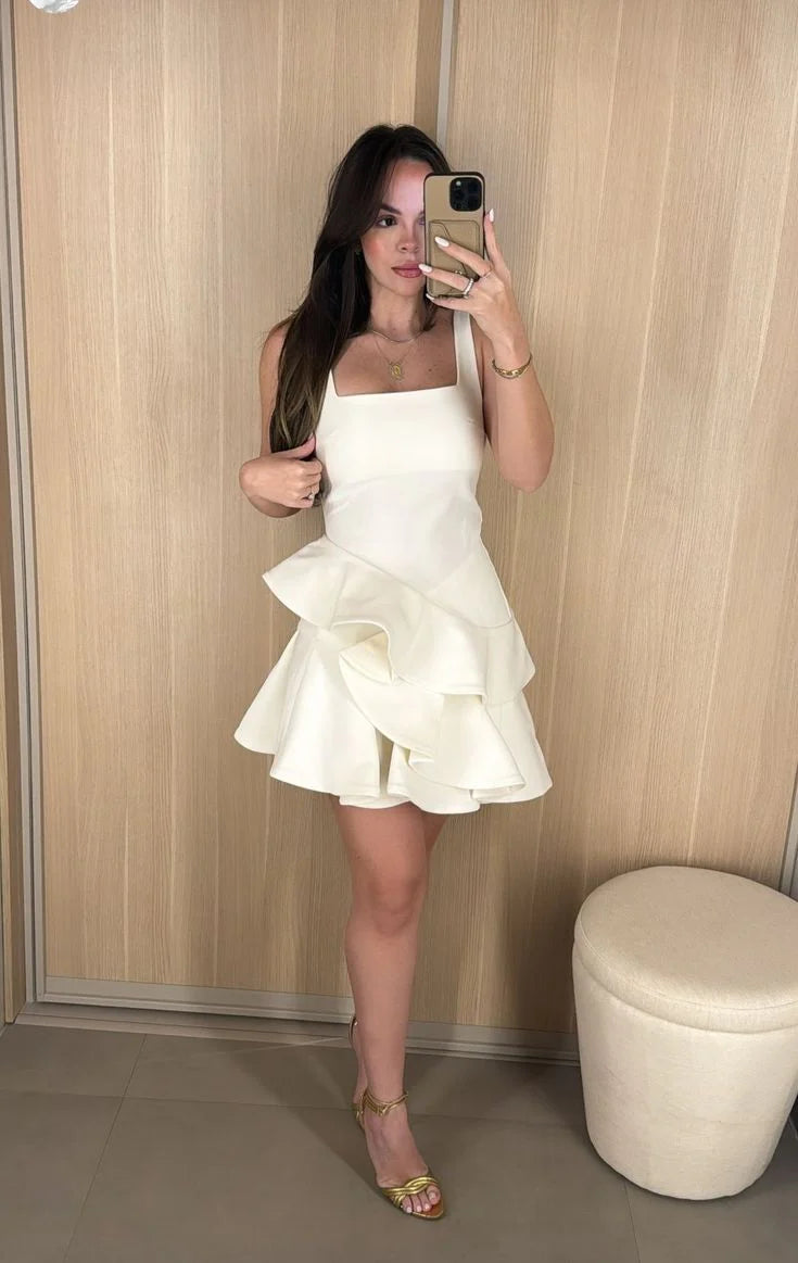 White Short Ruffle Tiered Short Prom Dress Cocktail Dresses Budget White Short Party Dress