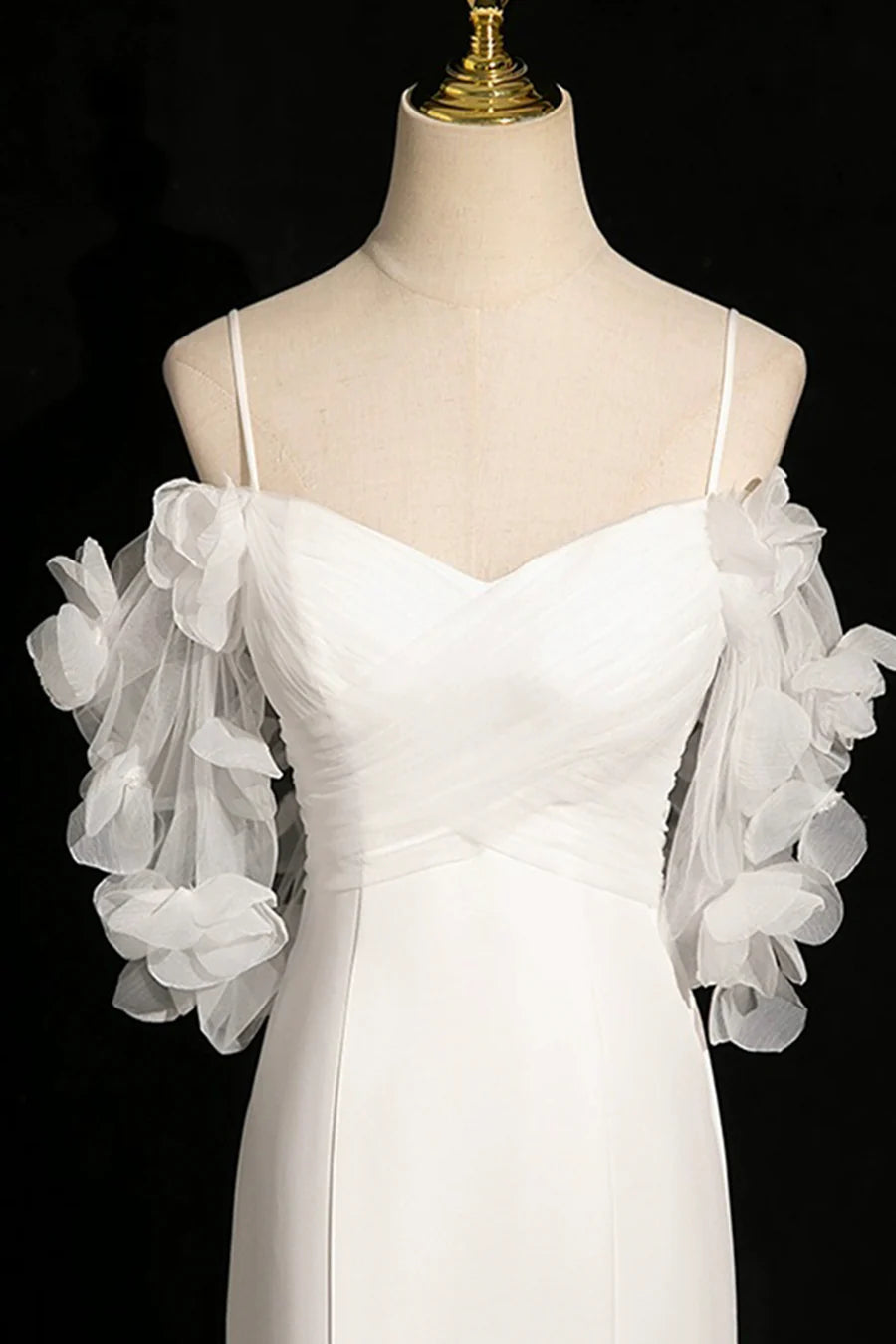 White Spaghetti Strap Back Lace-up Mermaid Off the Shoulder Long Prom Dress Party Dress