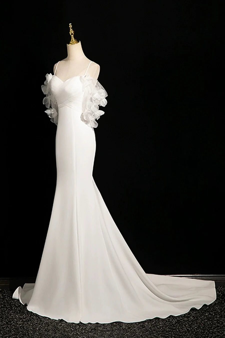 White Spaghetti Strap Back Lace-up Mermaid Off the Shoulder Long Prom Dress Party Dress