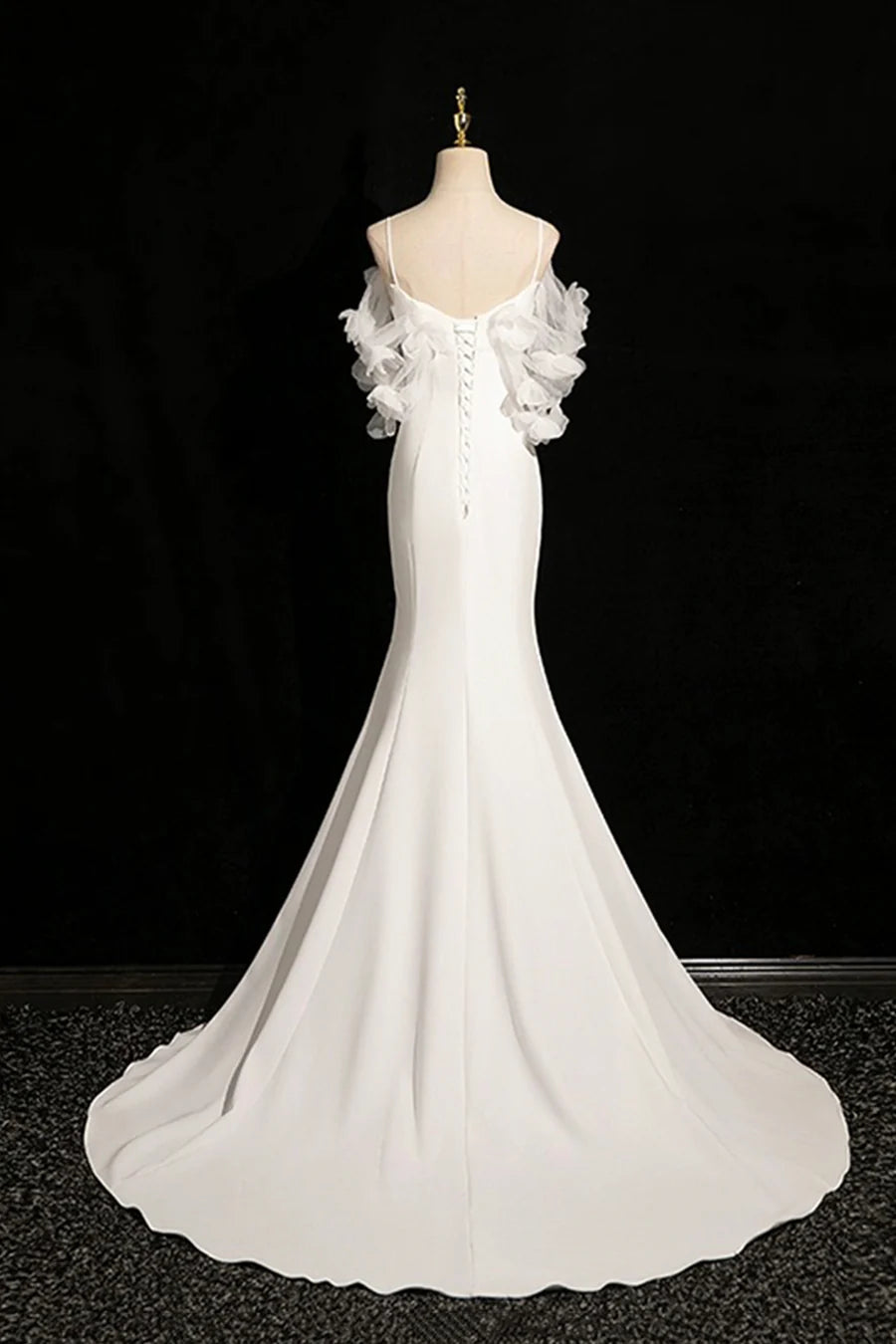 White Spaghetti Strap Back Lace-up Mermaid Off the Shoulder Long Prom Dress Party Dress