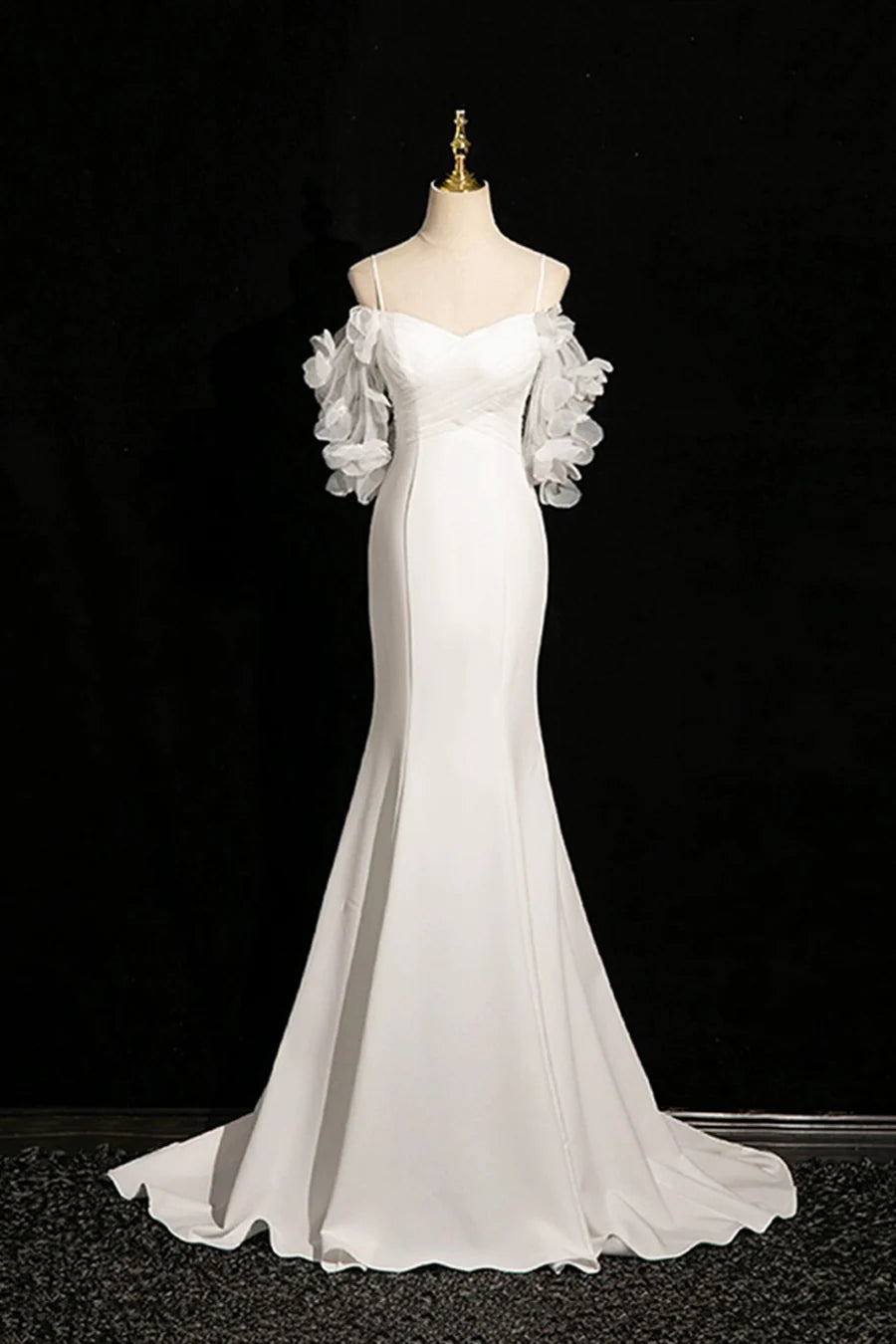 White Spaghetti Strap Back Lace-up Mermaid Off the Shoulder Long Prom Dress Party Dress