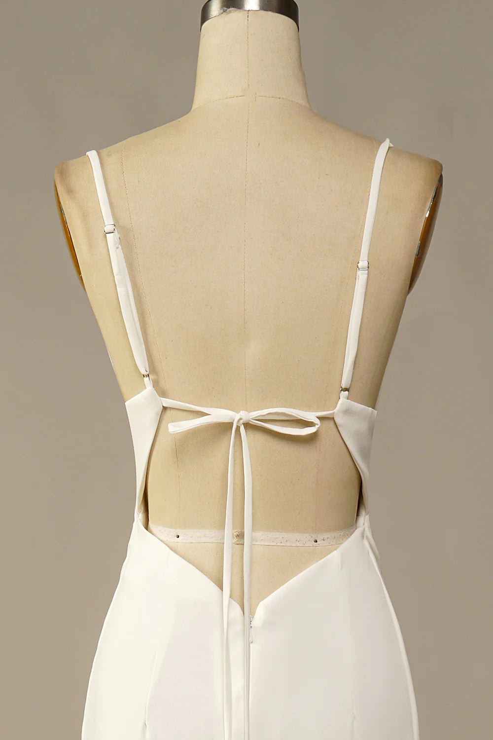 White Spaghetti Straps Drape Collar Hollow Back Waist Mermaid Long Wedding Dress