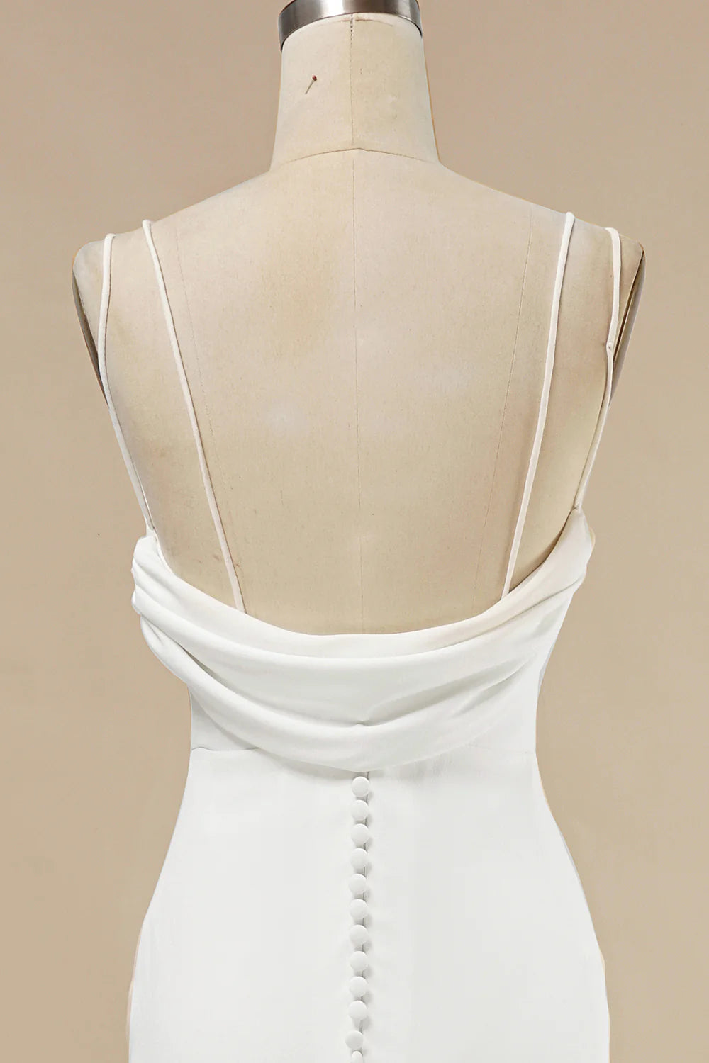 White Spaghetti Straps V Neck Button Ruffle Mermaid Wedding Dress With Train