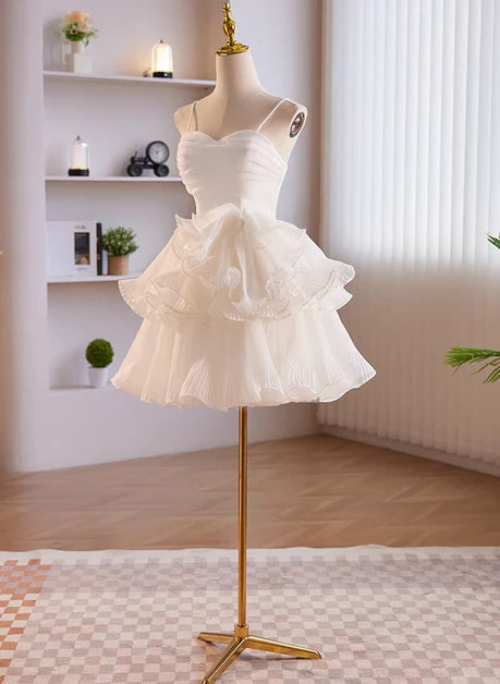White Tulle Tiered Spaghetti Straps Short Graduation Dress Prom Dress Homecoming Dresses