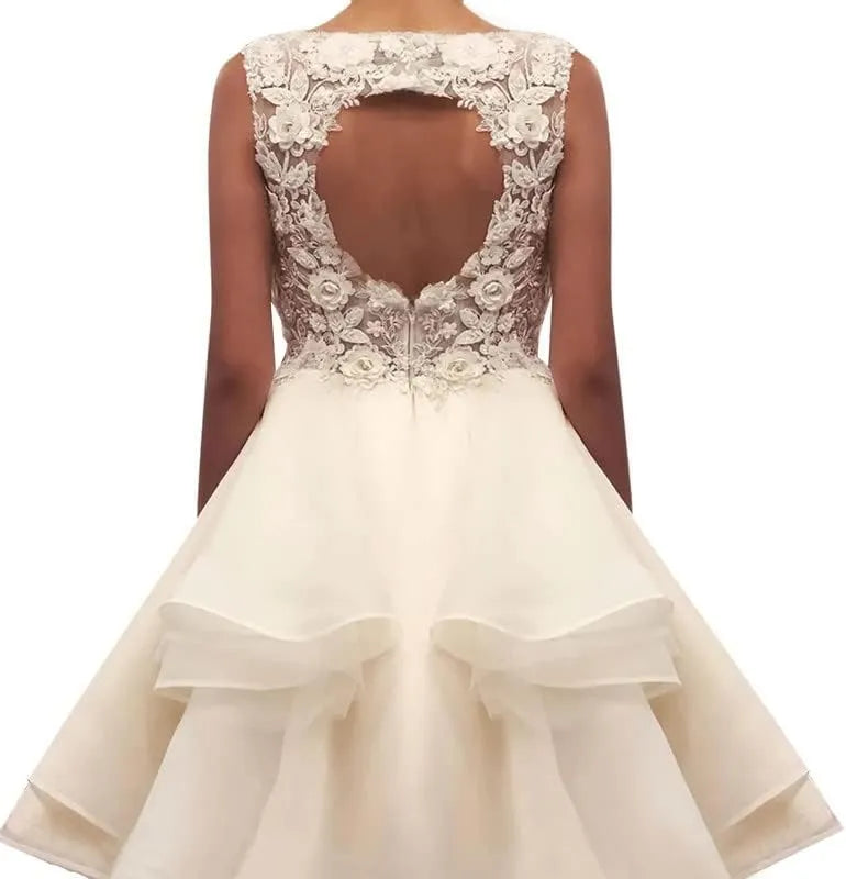 White Tulle Lace Hollow A-Line Knee length Homecoming Dress Party Dress