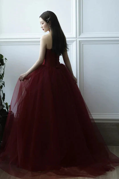 Wine Red Satin and Tulle Off Shoulder Party Dress Prom Dress Evening Dress