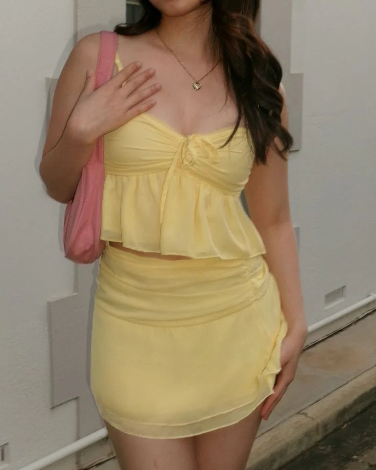 Yellow Chiffon Spaghetti Straps Short Two Piece Party Dress Dress Cheap Chiffon Homecoming