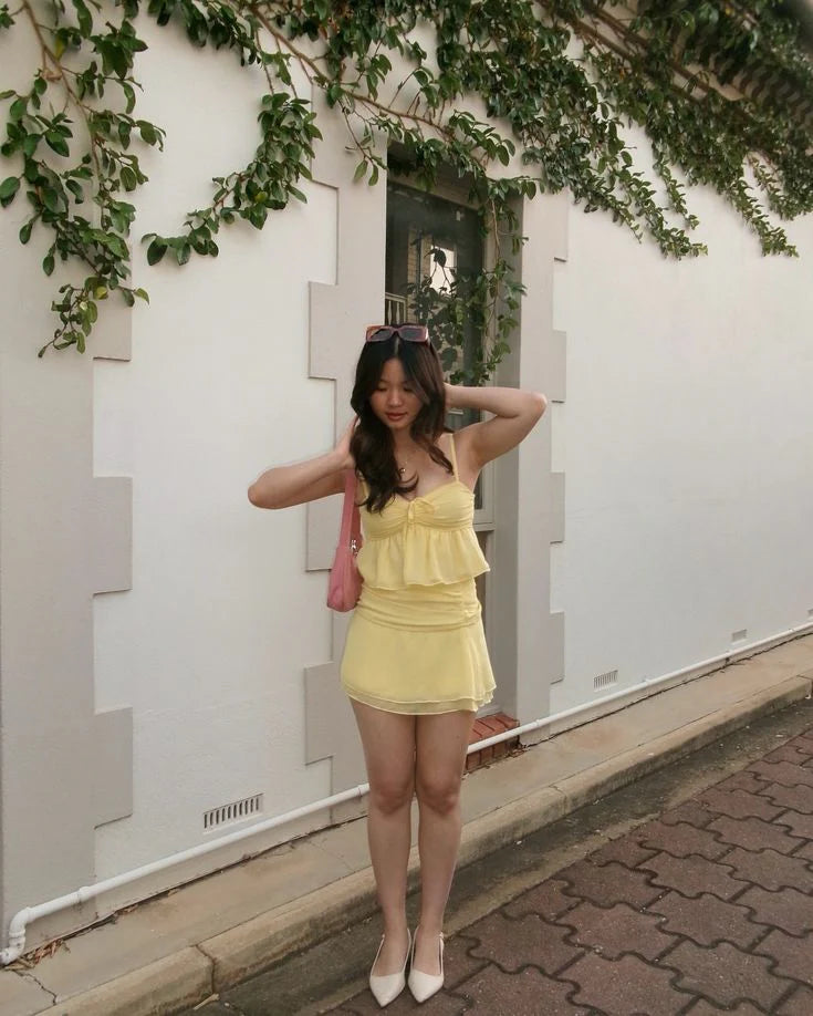 Yellow Chiffon Spaghetti Straps Short Two Piece Party Dress Dress Cheap Chiffon Homecoming