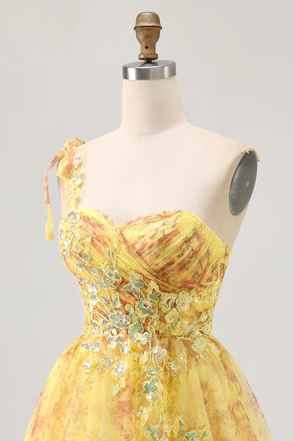 Yellow Floral Prints Sequins Sweetheart Collar One Shoulder  A Line Homecoming Dress Party Dress