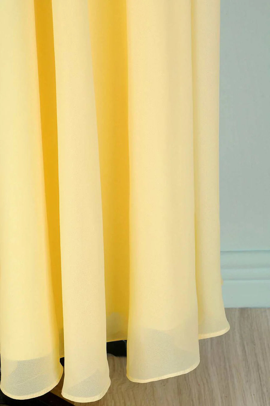 Yellow Tulle V-Neck Ruffled Pleated Bridesmaid Dress