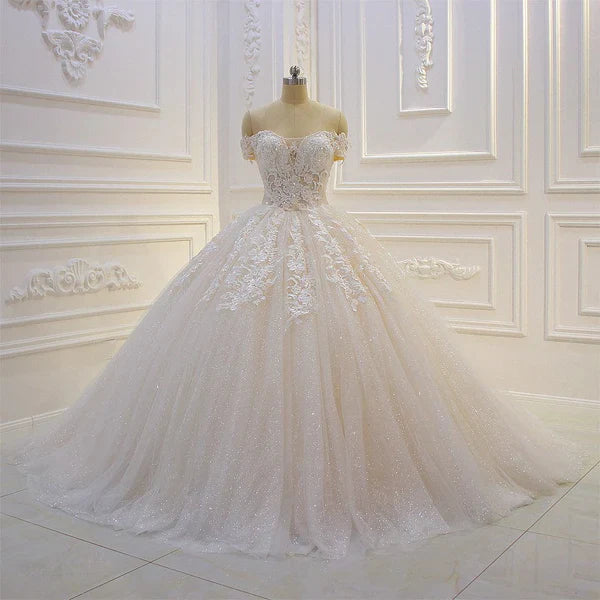 Ball Gown Off The Shoulder Applique Floor Length Wedding Dresses