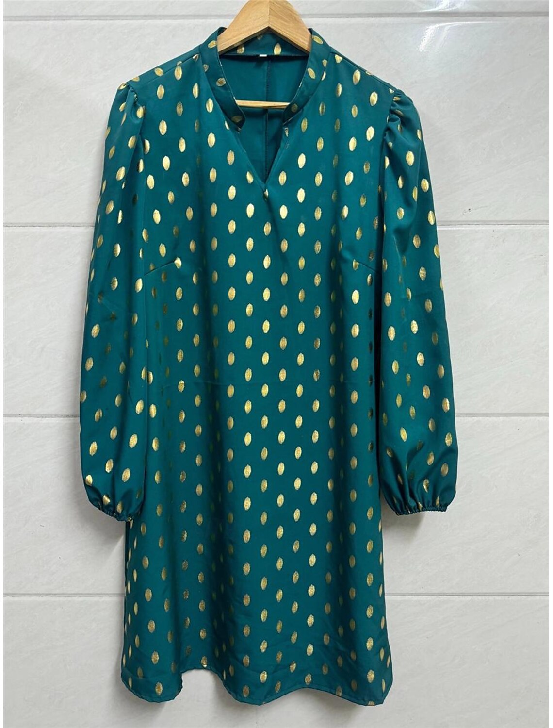 Women's Polka Dot Print Notched Neck Mini Dress Stylish Party Daily Long Sleeve Fall(No belt))