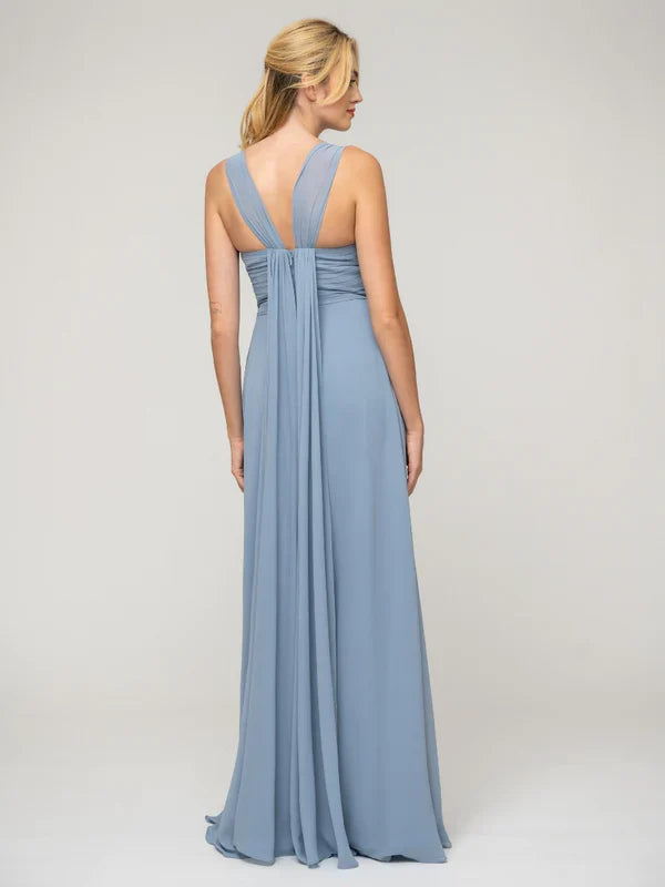 A Line Sweetheart Neckline Chiffon Straps Bridesmaid Dresses With Ribbon