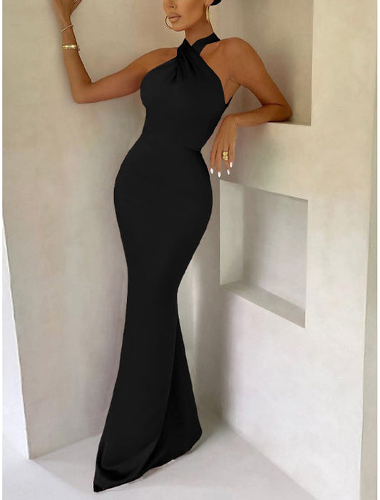 Women's Black Dress Party Dress Bodycon Backless Halter Neck Sleeveless Formal Special Occasion Stylish