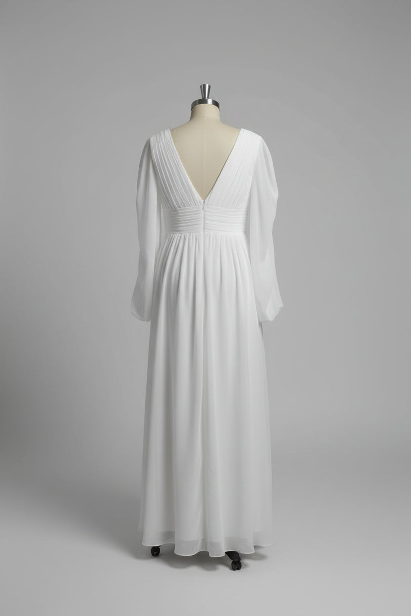 Modest V Neck A-Line Retract Your Waist Chiffon Vintage Long Evening Party Dresses