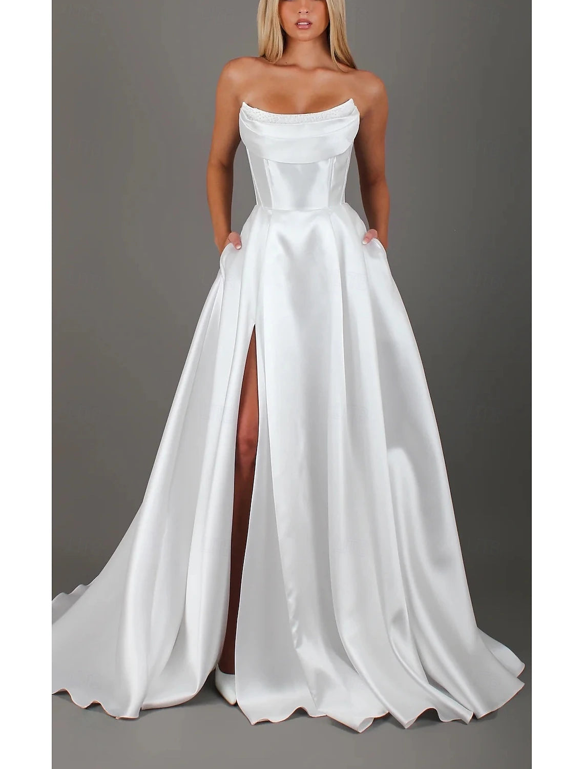 Reception A-Line Sweetheart Bustier Wedding Dresses Strapless Sweep Train Jersey Bridal Gowns